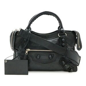 BALENCIAGA Giant City Editors Bag Shoulder Black Leather Mirror